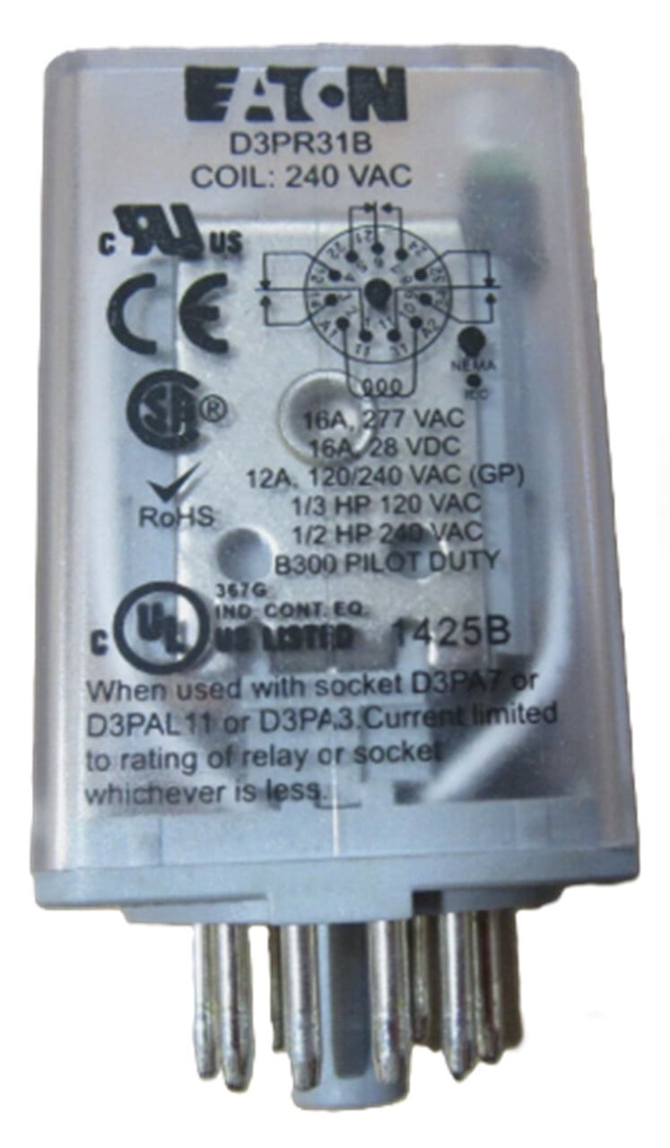 Eaton D3PR31B General Purpose Plug-In Relay, 11 Pins, 3PDT, NEW - Image 1