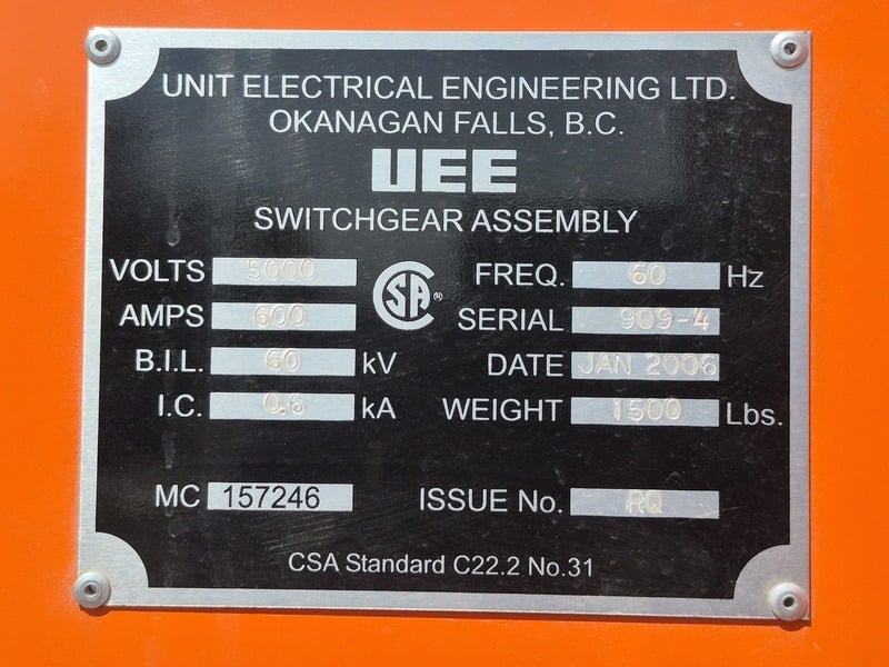 600 Amp. UEE, 5 KV Fused Disconnect Load Interrupter Switch, loadbreak C-cell, 5000 Volts, 3PH, 2006 - Image 2
