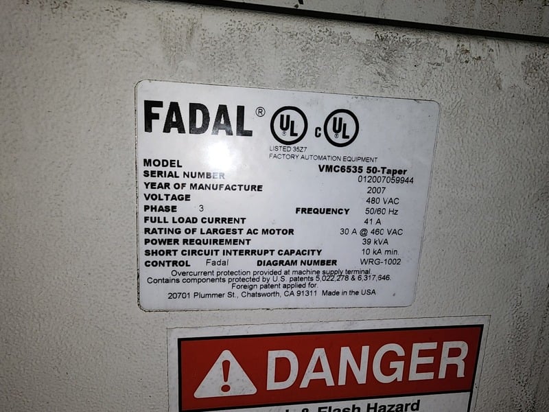 Fadal #VMC6535, CNC Vertical Machining Center, 65" X, 35" Y, 34" Z, 74.8" x 26.5" table, 7500 RPM, 32 - Image 2