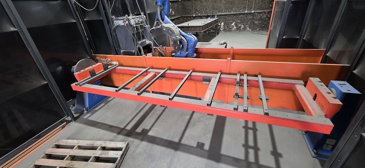 Mach Machines, 2-Position Robotic Welding Cell, headstock/tailstock interpolated axis, manual weld table - Image 3