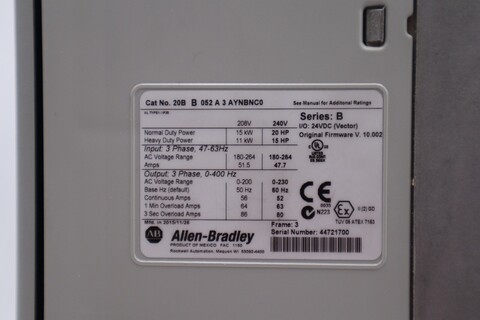 20 HP Allen-Bradley #20BB052A3AYNBNC0, powerflex 700 variable frequency dr - Image 2