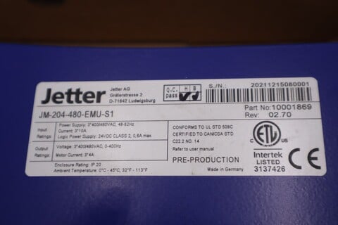 Jetter #JM-204-480-EMU-S1, Servo Drive, NEW - Image 1