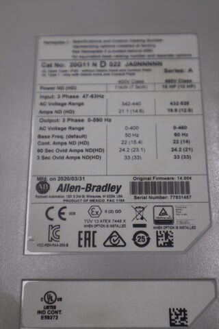 ALLEN BRADLEY 20G11ND022JA0NNNNN /A PowerFlex 755 AC DRIVE - STOCK 3731CC - Image 2