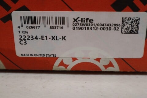 Fag 22234-e1-xl-kc3 spherical roller bearing - 170 mm id 310 mm od stock s-509 - Image 1