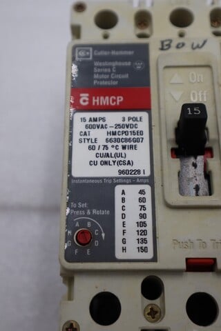 HMCP015E0 Cutler-Hammer Hammer Motor Circuit Protector 15A 3P 600V STOCK 4055-A - Image 5