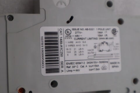 AB Allen-Bradley 1489-A1C250 Current Limiting Circuit Breaker STK H1096A - Image 3
