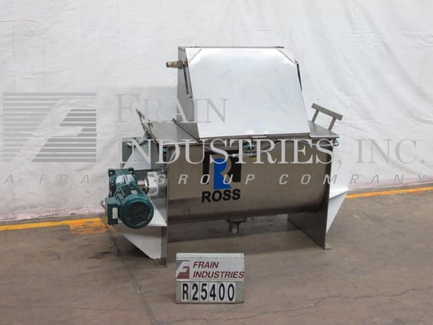 25 cu.ft. Ross #42N-25, 304 Stainless Steel, double ribbon blender w/bag break station with lid, 4" bottom - Image 1