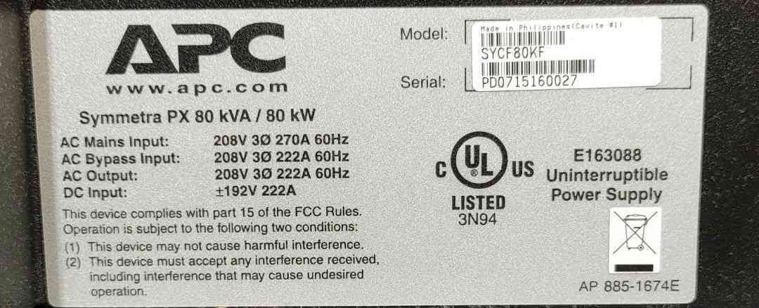 80.0 KVA APC Symmetra PX #SYCF80KF, uninterruptible power supplies system, 80 KW, 208 Volts, 3 phase, w/ - Image 8