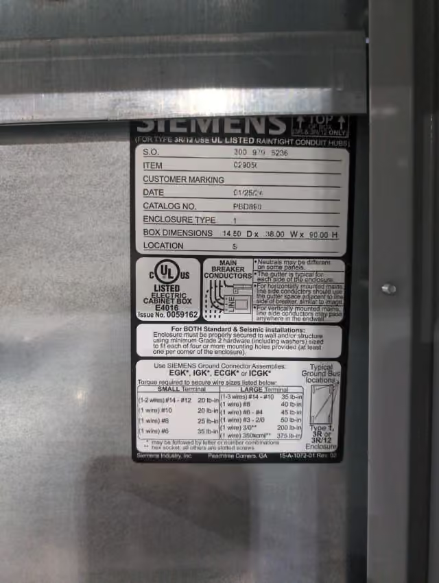 1200 Amp. Siemens, P5E90ML120ATS P5, Panelboard, 480/277 Volts, 3PH 4W MLO Panel, New - Image 6