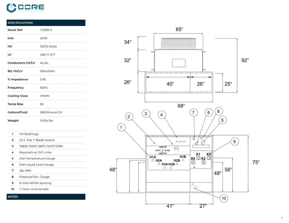 2500 KVA 12470 Delta Primary, 480Y/277 Secondary, PAD, proCORE (immediate shipment available) - Image 4