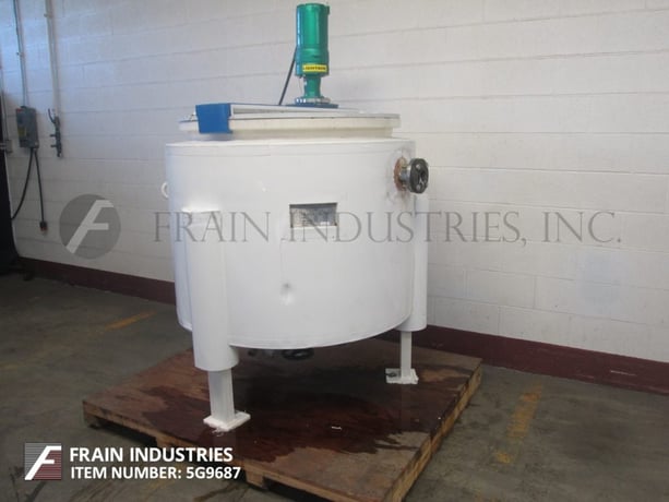 150 gallon Tycon USA, glass lined low pressure jacketed mixing tank, lift up covers, 38" diameter x 32" deep - Image 1
