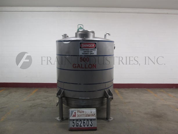500 gallon Feldmeier, 316 Stainless Steel, low pressure jacketed tank, 51" diameter x 60" straight wall - Image 1