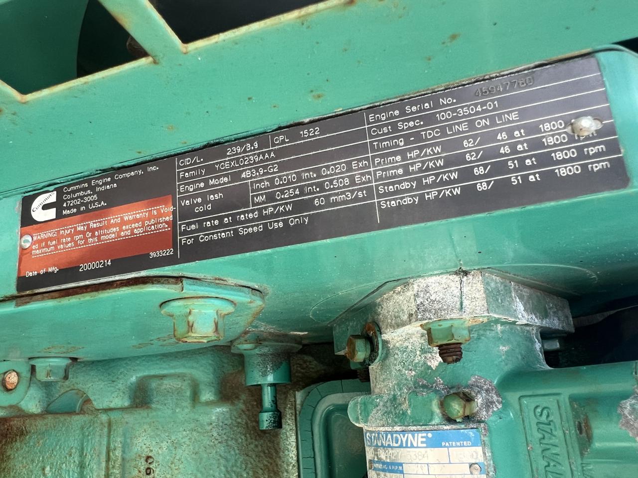 40 KW Cummins Onan #DGBC-4475996, diesel generator set, 120/240 Volts, 1/3-phase, 4B3.9-G2 engine, 62 HP @ - Image 9