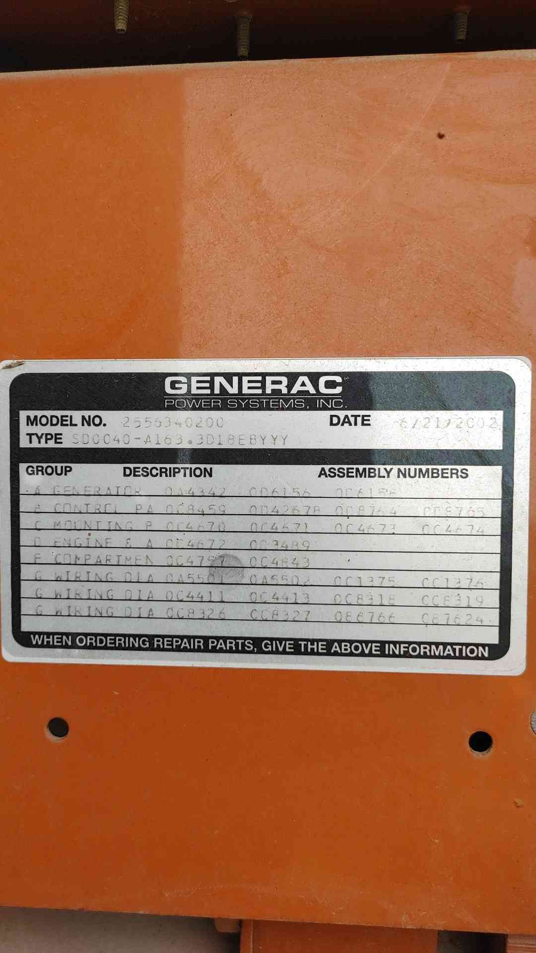 40 KW Generac #2556340200, diesel generator set, 120/240 Volts, 1-phase, 166.6 Amps, 2000 Series, sound - Image 5