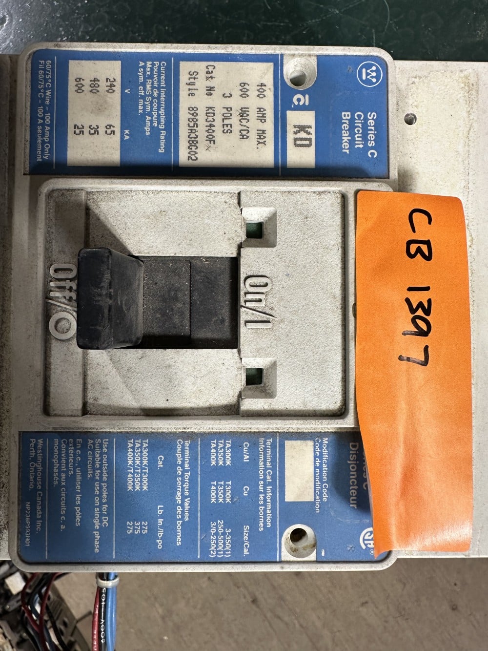 400 Amps, Westinghouse, Series C, Molded Case Circuit Breaker, 3-Pole, 600 Volts Max., Adjustable Thermal - Image 3