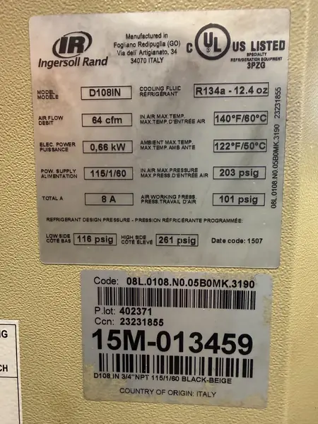 59-99 CFM, 125 psi, Ingersoll-Rand #UP6S-25-125, rotary screw air compressor, 25 HP, 120 gallon tank, D108IN - Image 9