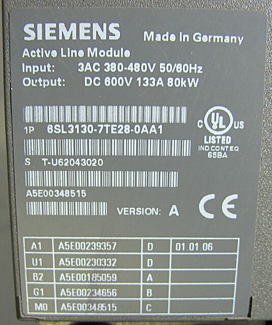 100 HP Siemens, Sinamics-6SL3130-7TE28-OAA1, AC Variable Frequency Drive, 133 amps, 600 Volts - Image 3