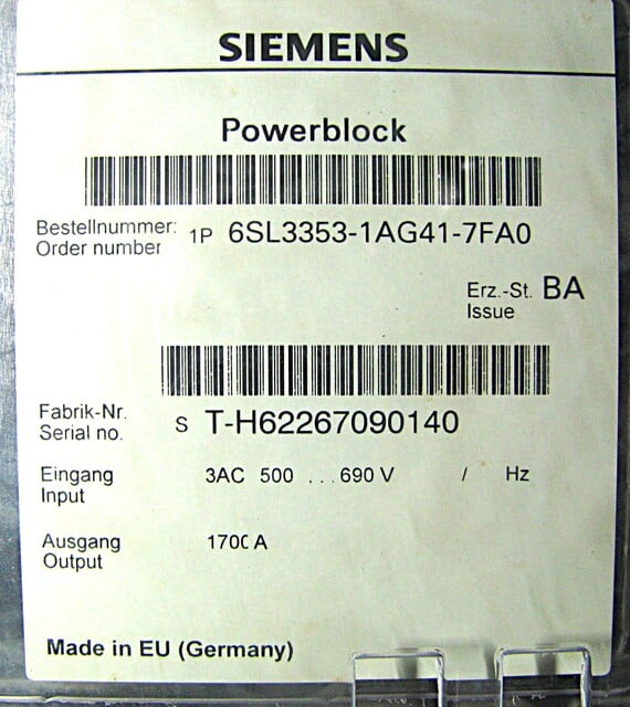 1850 HP Siemens, 6SL3330-6TG41, Sinamics Smart Line Module Converter w/ Power Block, 1700 amps - Image 4