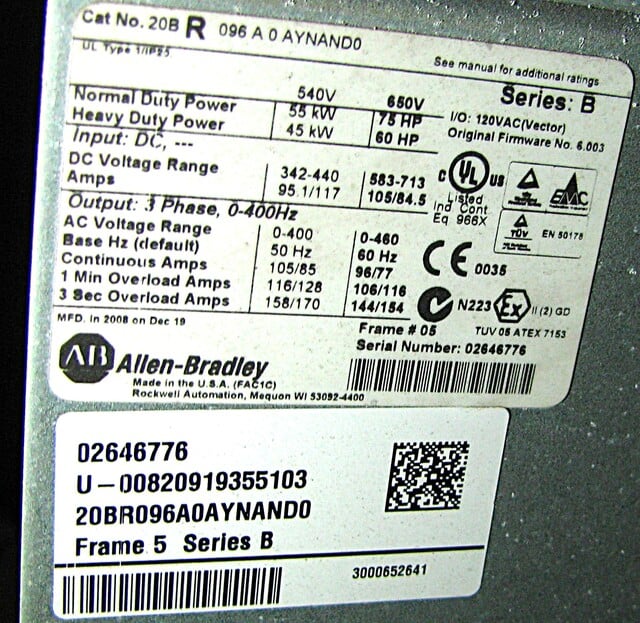 75 HP, Allen-Bradley, 20BR096, AC Variable Frequency Inverter, floor mounted enclosure, 85-105 amps, 0-480 - Image 3