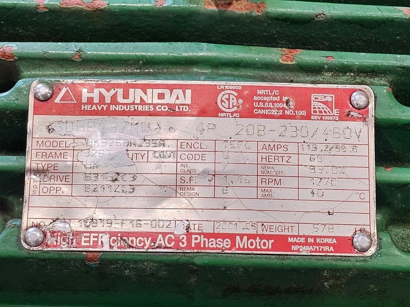 50 HP 1770 RPM Hyundai #HK326SR235A, AC Electric Motor w/Parker variable displacement piston pump, Frame - Image 2
