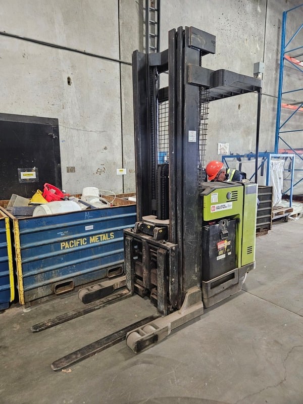 4,500 lb. Clark #NPR22, Electric Forklift, 210" lift height, 95" lowered mast, 3-stage, cushion tire, side - Image 1