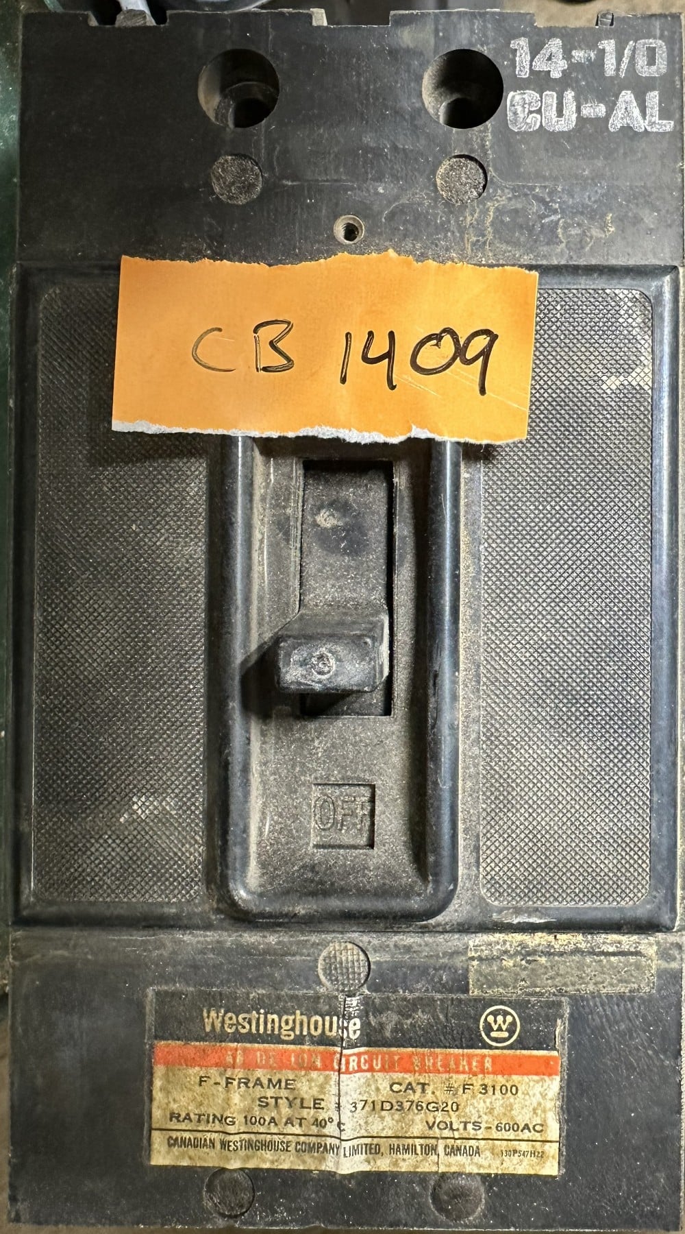 100 Amps, Canadian Westinghouse, Circuit Breaker, 3-Pole, 600 VAC Max., Non-Adjustable / Fixed Trip, Type " F" - Image 3