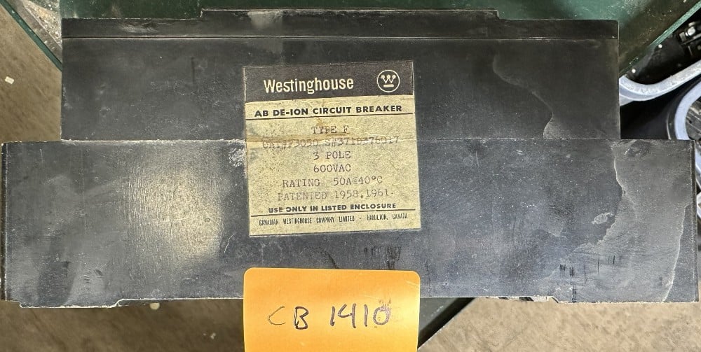 50 Amps, Canadian Westinghouse, Circuit Breaker, 3-Pole, 600 VAC Max., Non-Adjustable / Fixed Trip, Type " F" - Image 1
