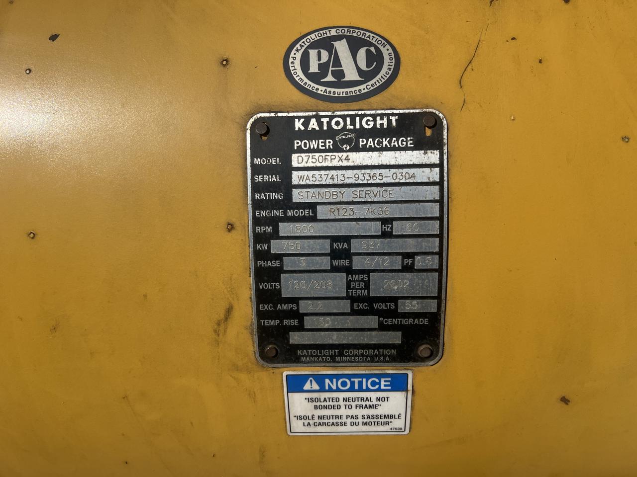 750 KW Marathon #Magna-Max, generator end, 120/208 Volts, 3 Phase, 4/12 wire, 18" flywheel, 750 hours, 2004 - Image 9