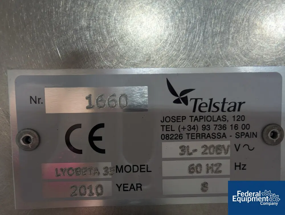 14.6" x 17.7" Telstar #Lyobeta-35, freeze dryer, 11 sq.ft., Stainless Steel, (6) shelves, -65 to 80°C shelf - Image 2