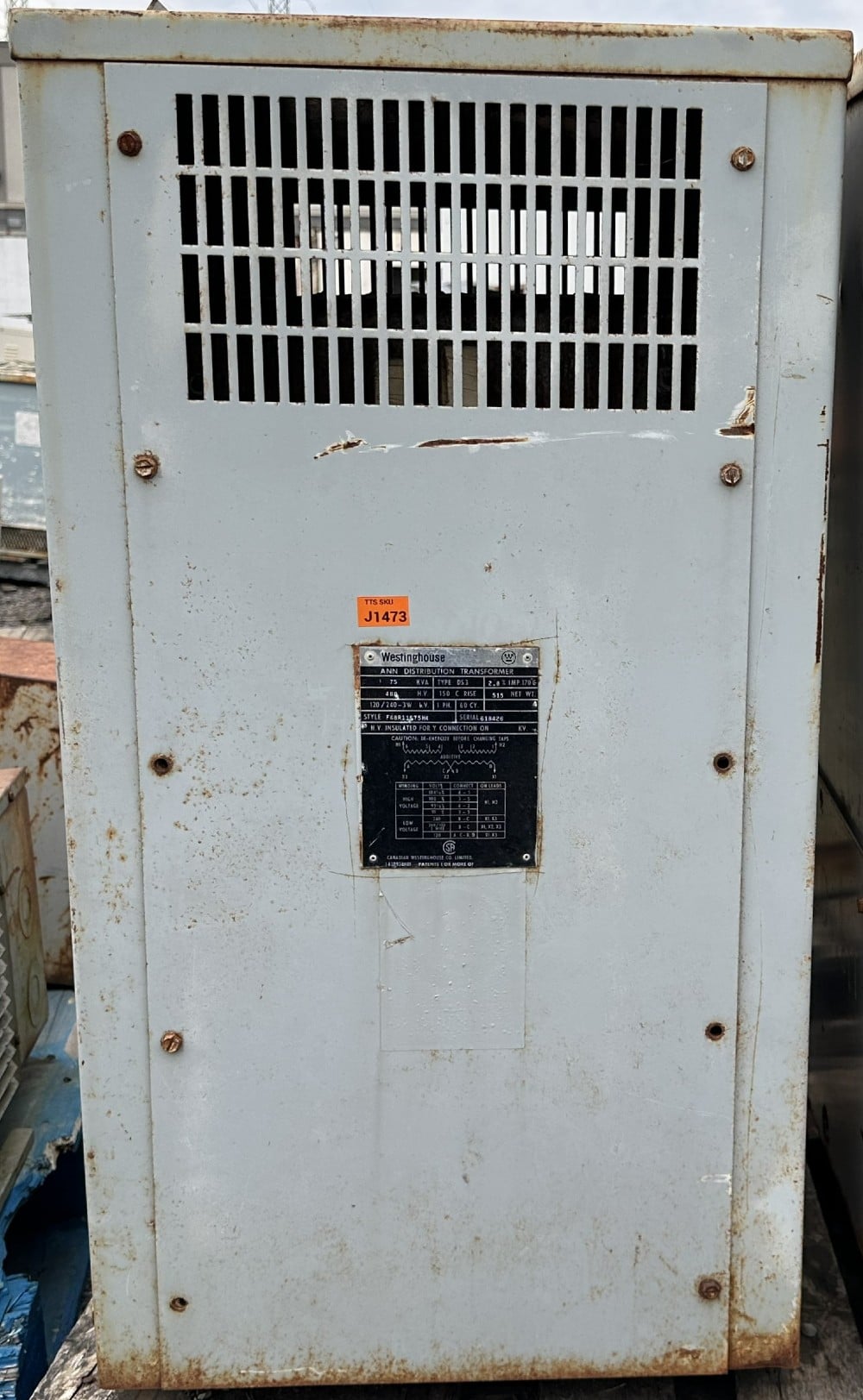 75 KVA 480 Primary, 120/240 Secondary, Westinghouse Canadian Canada Ltd., 3W, Isolation, Single-Phase - Image 2