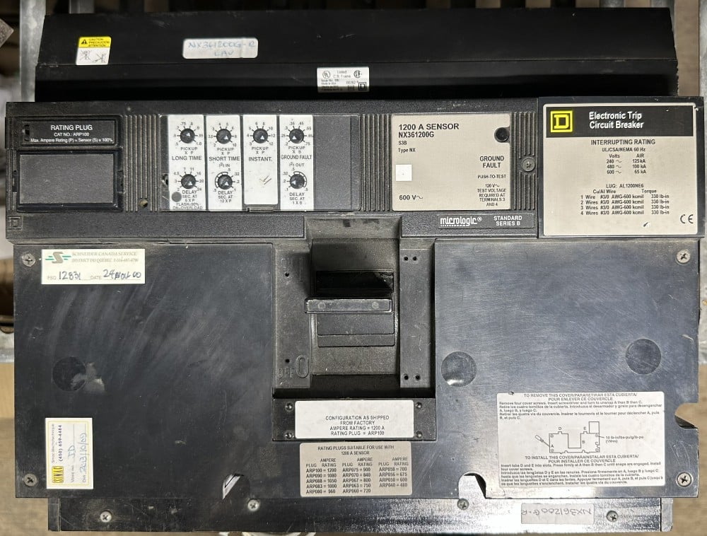1200 Amps, Square D, Type NX Insulated Case Circuit Breaker, 3-pole, 600V Max., 1200A Sensor, 1200A Rating - Image 2