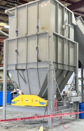 Surge Hopper Bin, 108" width x 216" H x 108" D bin, twin screw auger metering discharge, 9" auger diameter - Image 1