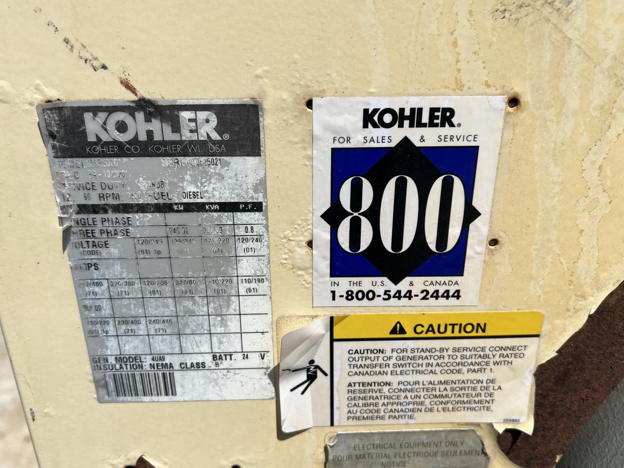 240 KW Kohler #250REOZB, generator end, 277/480 Volts, 3 Phase, 12 wire reconnectable, 725 hours, 1999 - Image 6