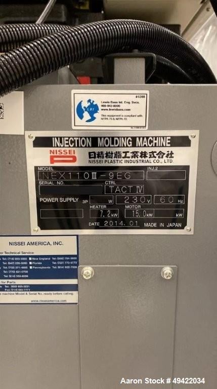 120 Ton, 1.5 oz., Nissei #NEX110III-9EG, all-electric injection molding machine, 16.5" x 16.5" tie bar - Image 5