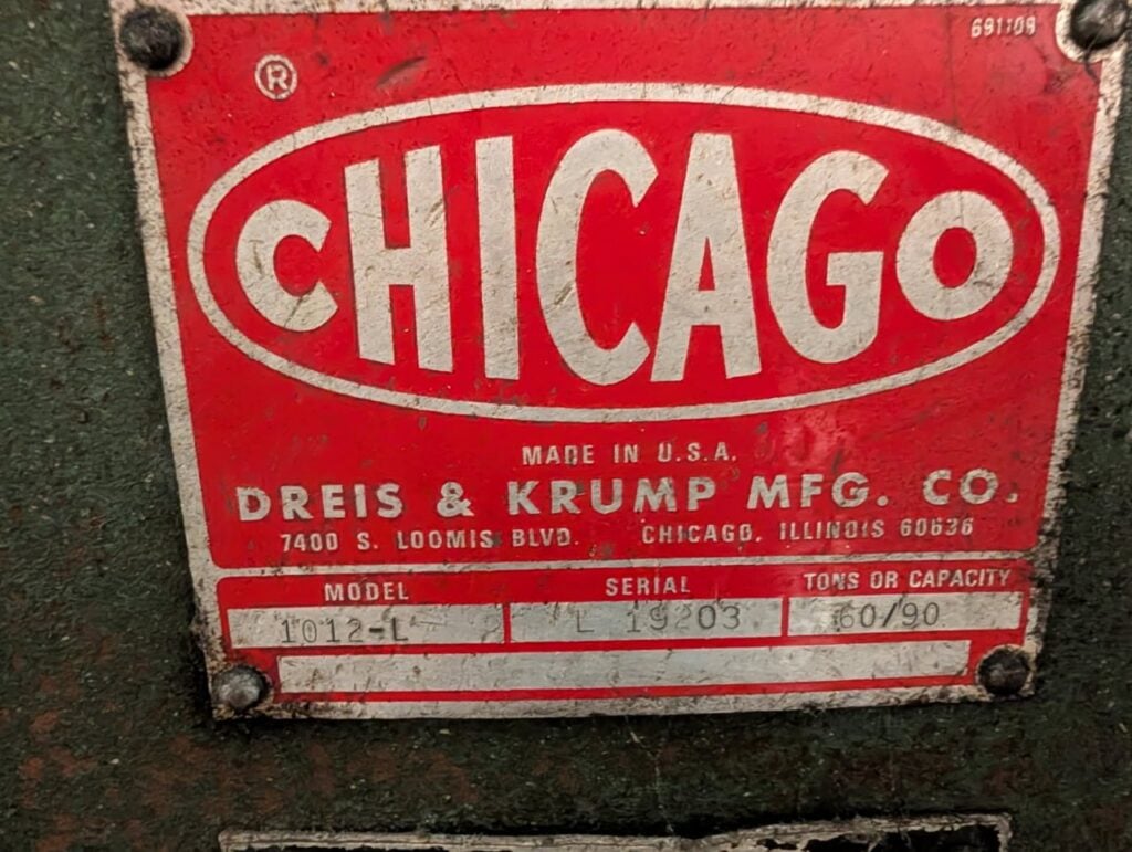 60/90 Ton, Chicago, Dreis & Krump #1012-L, press brake with Hurco Autobend 5C back gauge, 12' overall - Image 3
