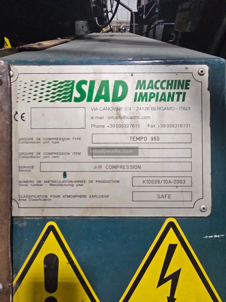 Siad #Tempo-950, High Pressure Air Compressor, 254 HP, 1185 RPM, 42 bar, 2004 - Image 6
