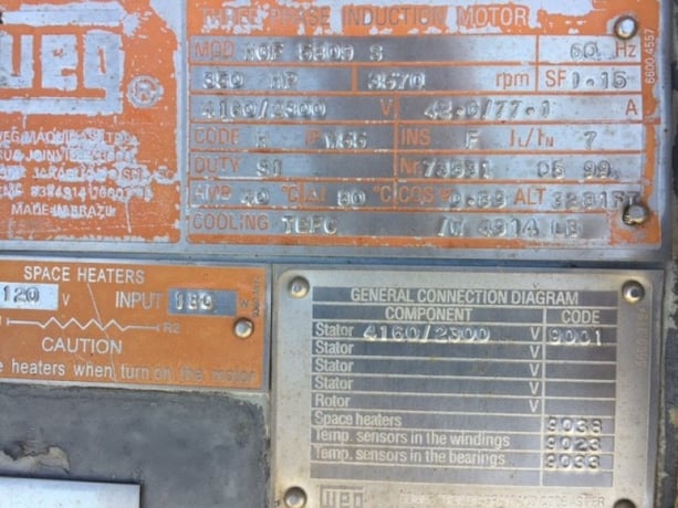 350 HP 3600 RPM Weg, Frame 5809S, TEFC, BB, used, 2300/4160 Volts - Image 1