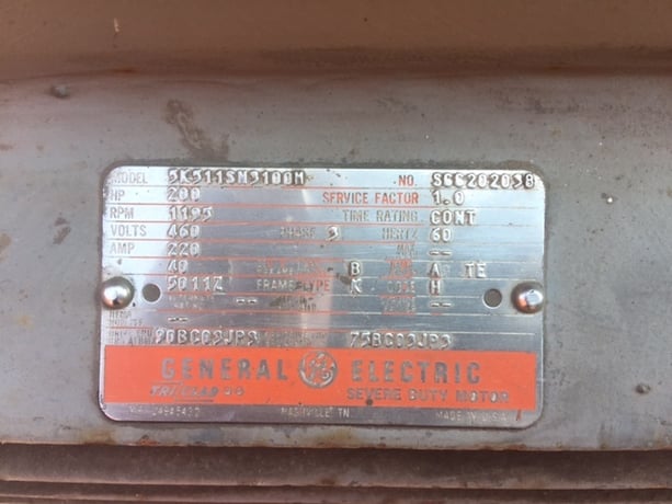 200 HP 1195 RPM General Electric, Frame 5011Z, TEFC, BB, 460 Volts - Image 2