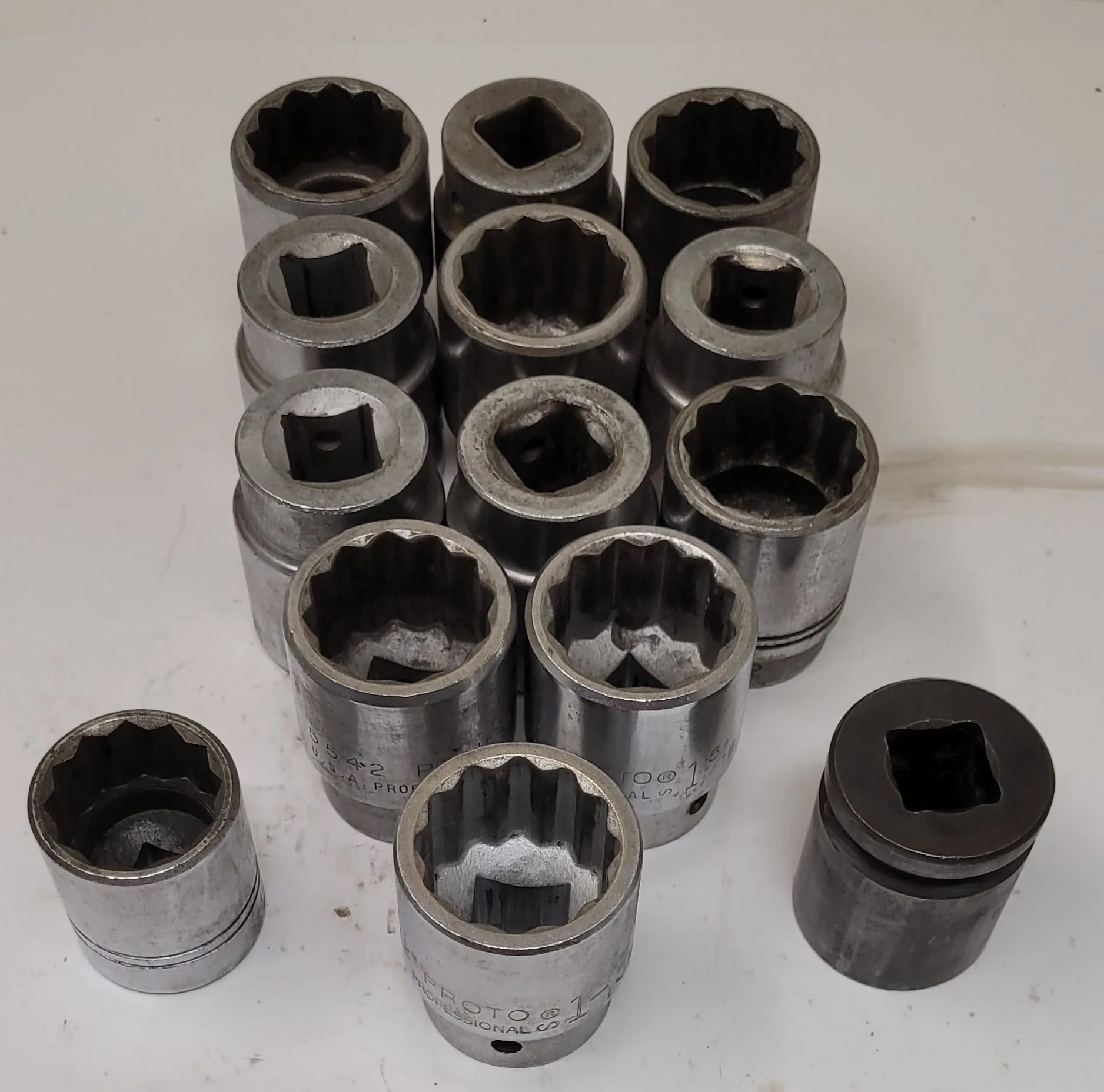 Proto, socket set, LOT of 14, 12 point, 1-5/16", 1-3/16", 1-1/8" sockets, mixed brands - Image 4