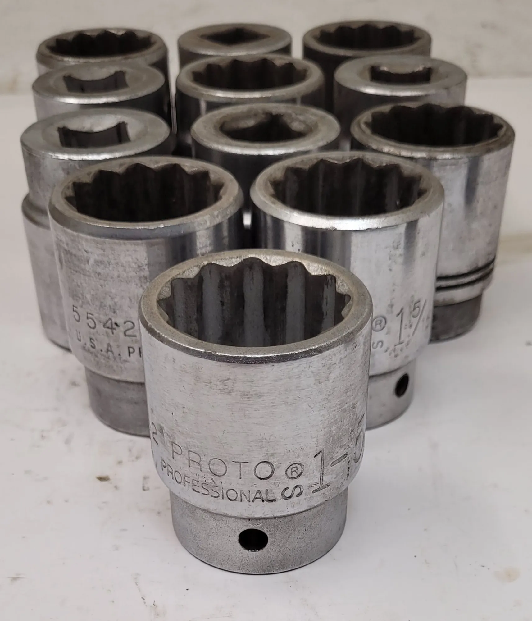 Proto, socket set, LOT of 14, 12 point, 1-5/16", 1-3/16", 1-1/8" sockets, mixed brands - Image 6