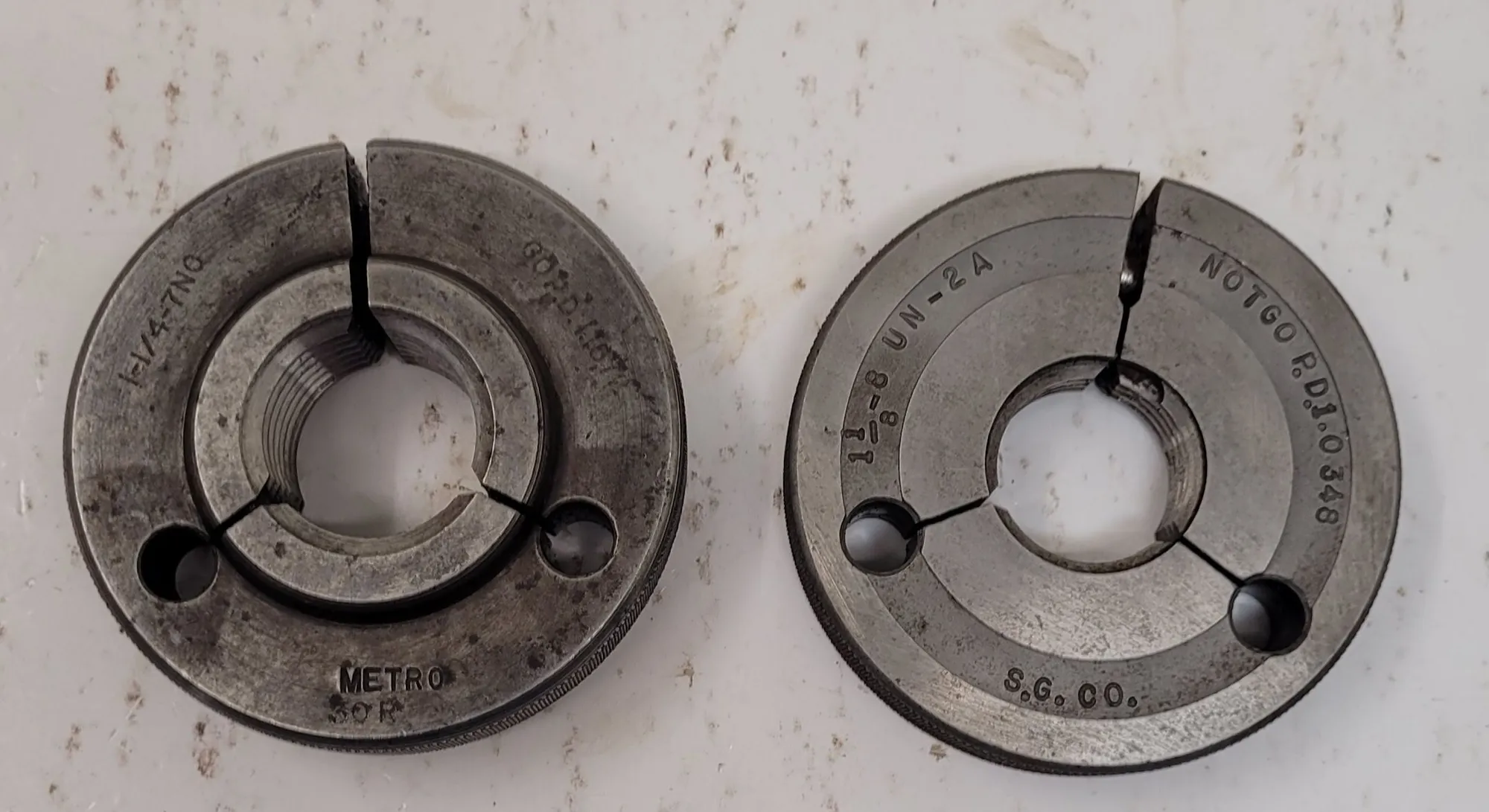 Thread ring gauges, LOT of 2, Go/No Go, various sizes - Image 1