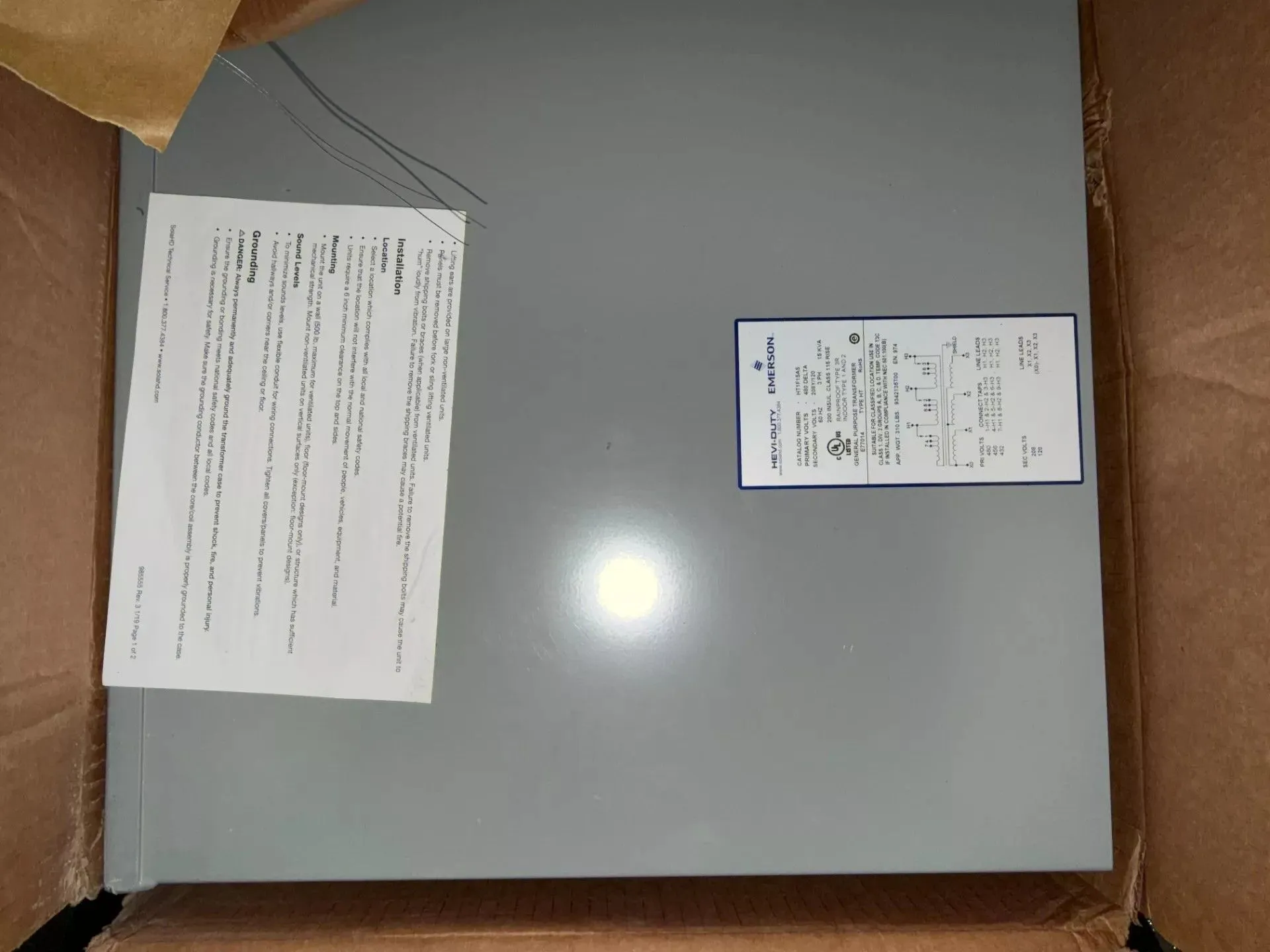 15 KVA 480 Primary, 208Y/120 Secondary, Emerson #HT1F15AS, dry type transformer, 3 Phase, NEMA 3R - Image 2
