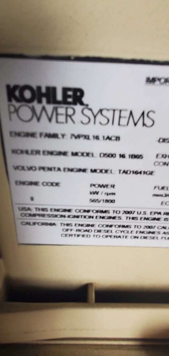 565 KW Volvo Penta #TAD1641GE, Industrial Diesel Generator Engine, 1800 RPM - 16.1L- low hours - Image 7