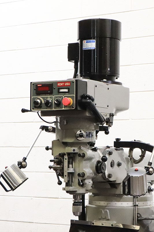 Kent #KTM-3VSF, vertical mill, 9" x49" tbl., 3 HP, 35" X, 12" Y, 15" Z, 60-4500 RPM, R-8, variable speed - Image 4