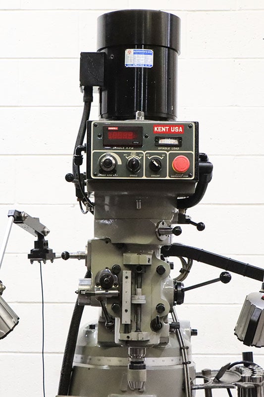 Kent #KTM-3VSF, vertical mill, 9" x49" tbl., 3 HP, 35" X, 12" Y, 15" Z, 60-4500 RPM, R-8, variable speed - Image 5