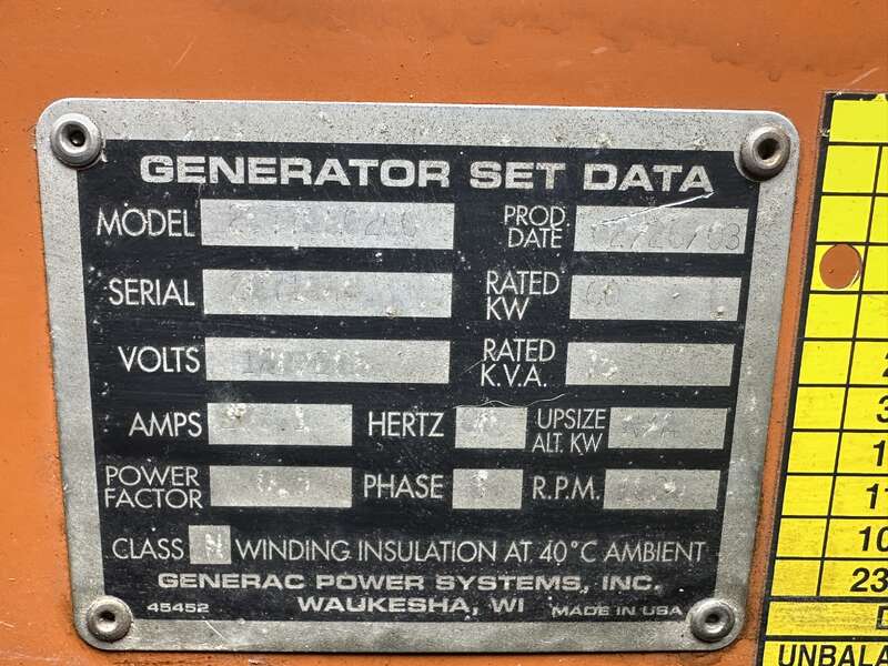 60 KW Generac #SD060, diesel generator set, 120/208 Volts, 93 HP @ 1800 RPM, Mitsubishi 4D34-T engine, sound - Image 9