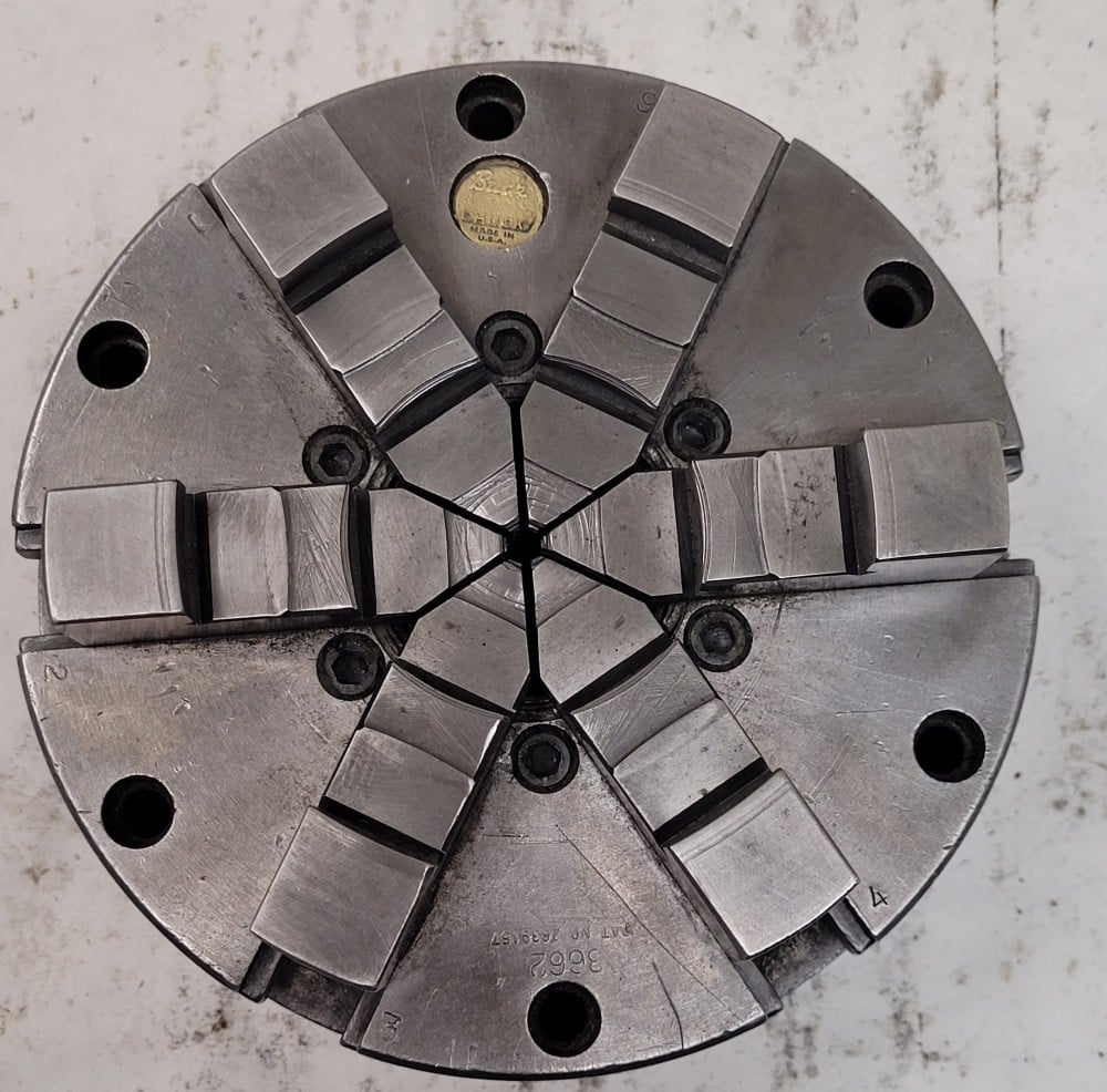 6" Buck #3662, 6-jaw lathe chuck, plain back, 1-3/4" thru hole - Image 1