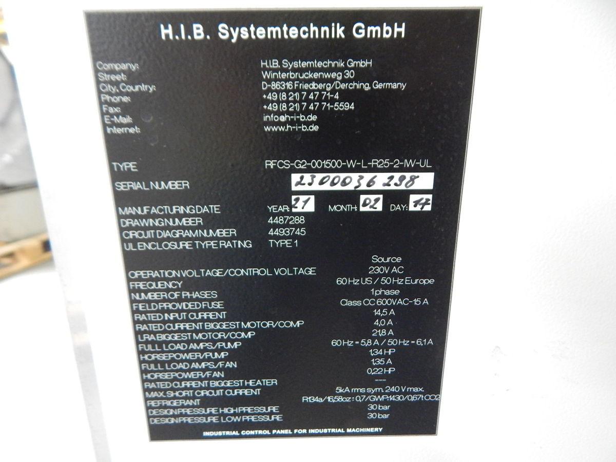 H.I.B. Systemtechnik #RFCS-G2-001500-W-L-R25-2-IW-UL, Chiller, 220 V., 1 Ph. - Image 1