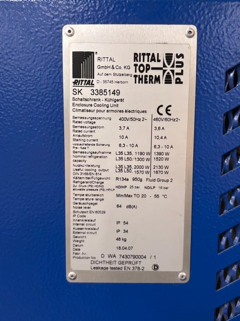 Rittal Top-Therm Plus #SK3385149, Enclosure Cooling Unit, 1190/1390 width, 400/460 V., IP54/IP34, 2007 (2 - Image 3