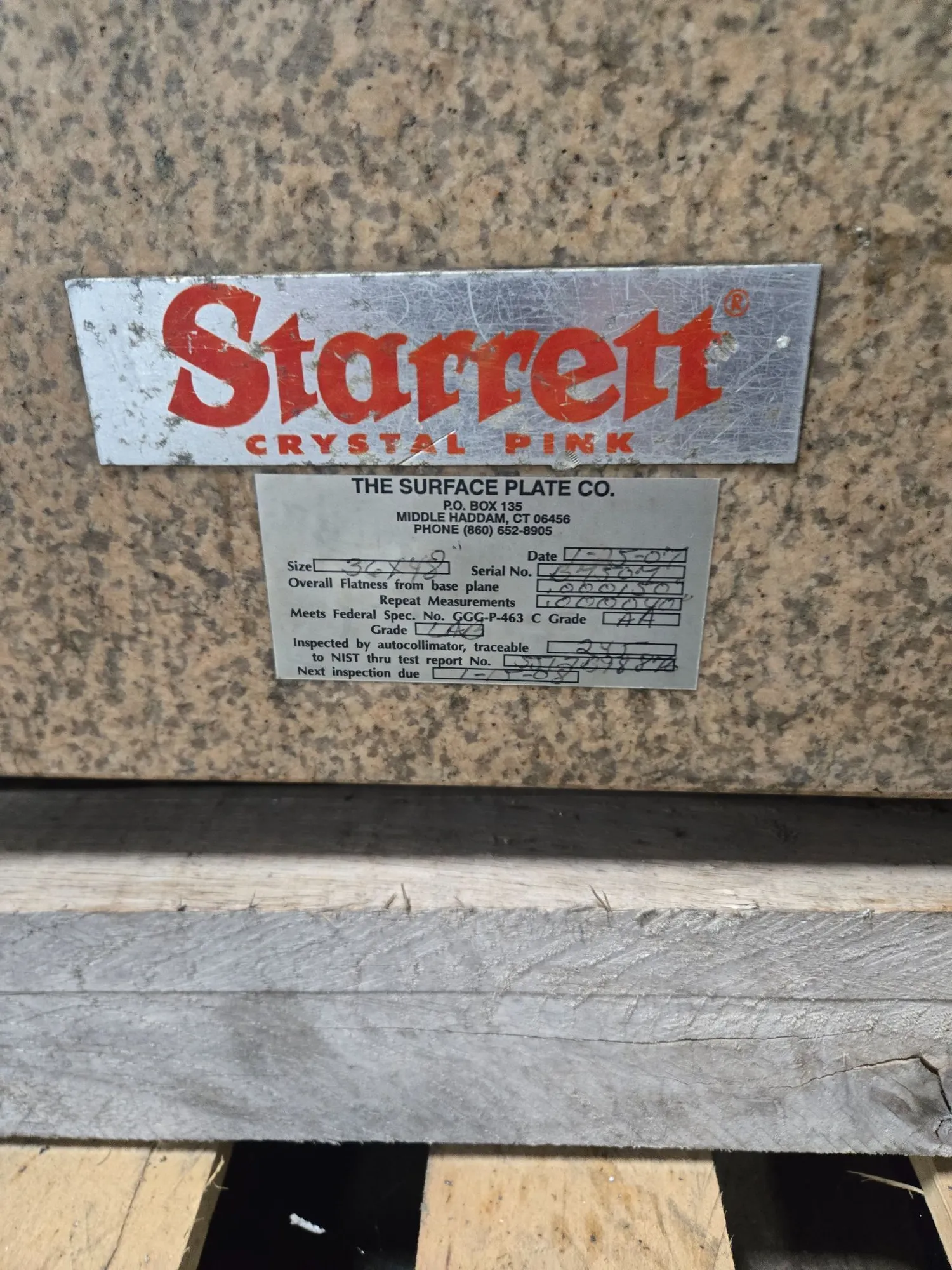 4 8" x 36" x 8" Starrett Crystal Pink, Granite Surface Plate, Grade A - Image 2